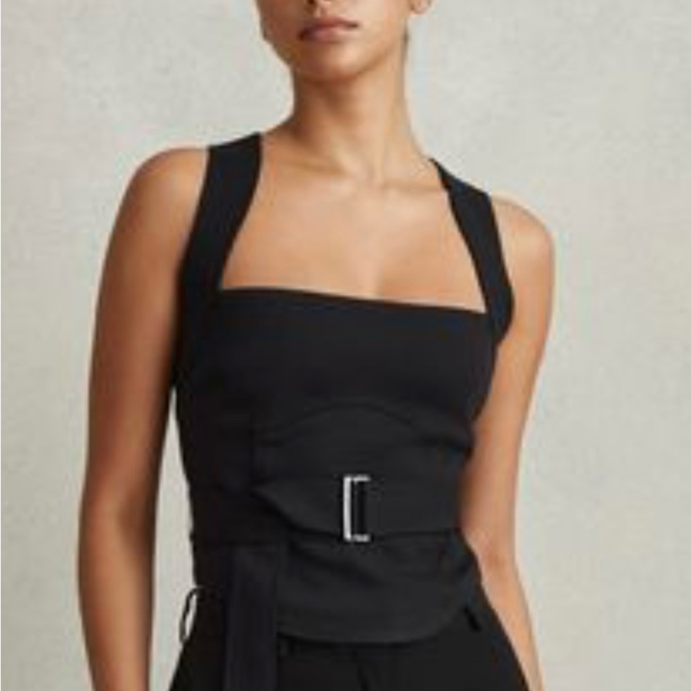 Never worn! Reiss Black Corset Tank with belt